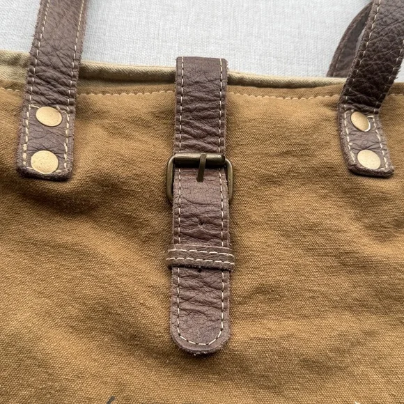 Myra Tote Bag Brown Le Cafe De La Place Provence Cotton and Leather - Picture 3 of 14